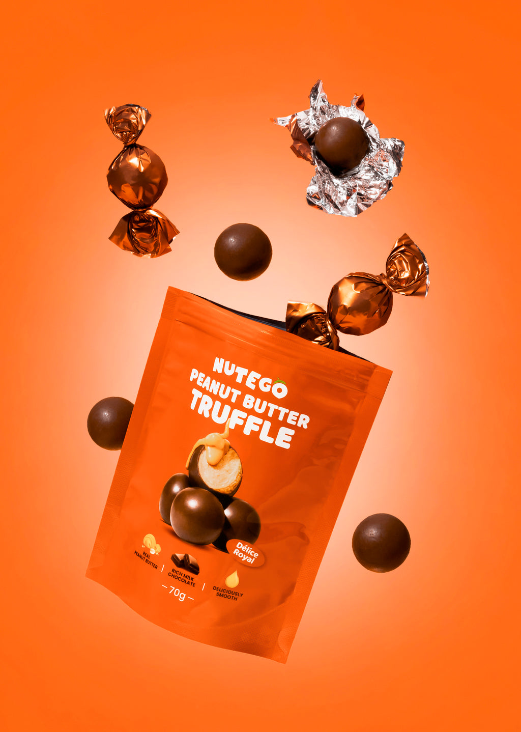Milk chocolate truffles with peanut cream filling 70g