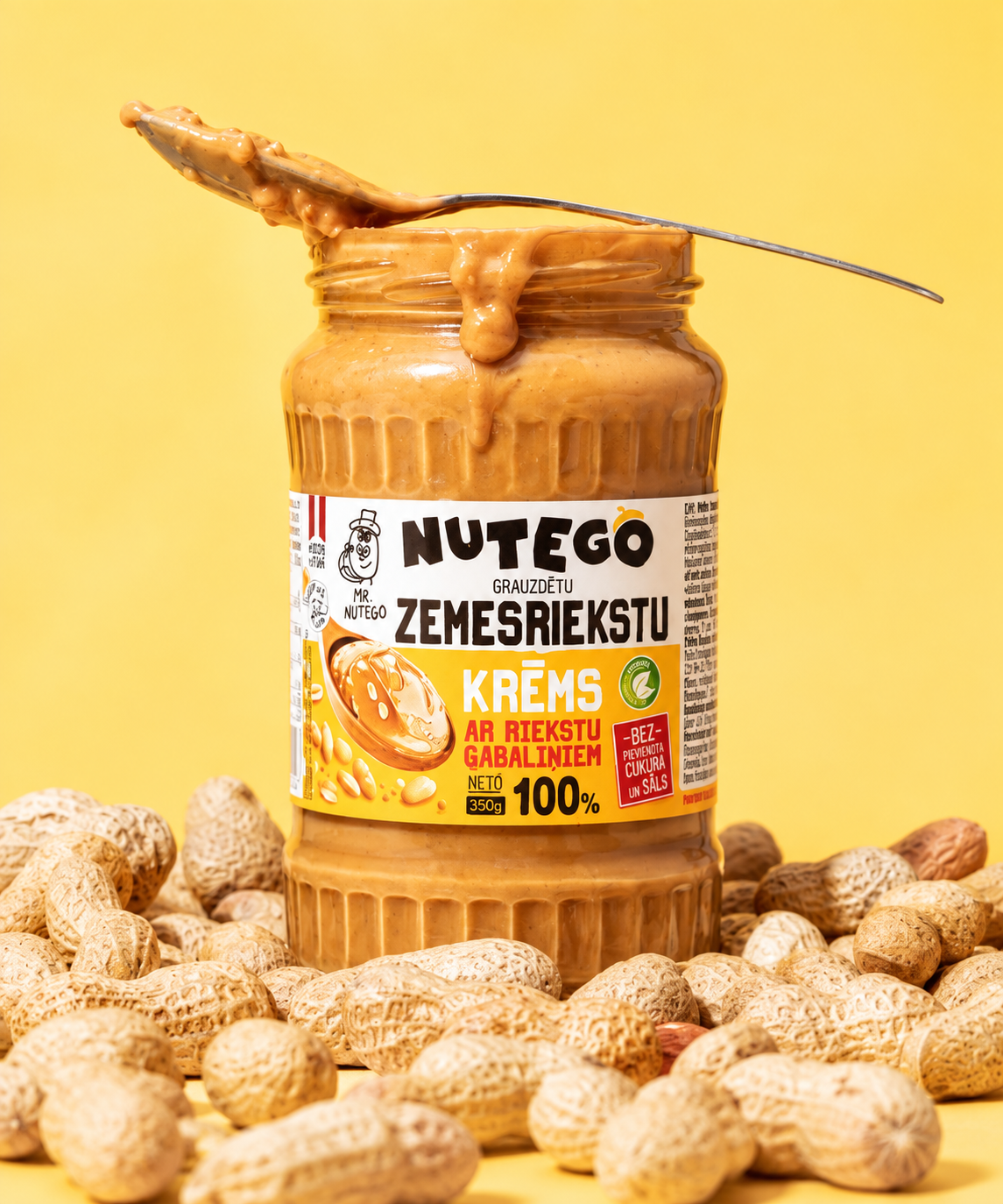 Žemės riešutų sviestas su riešutų gabaliukais 100 % – be cukraus ir druskos